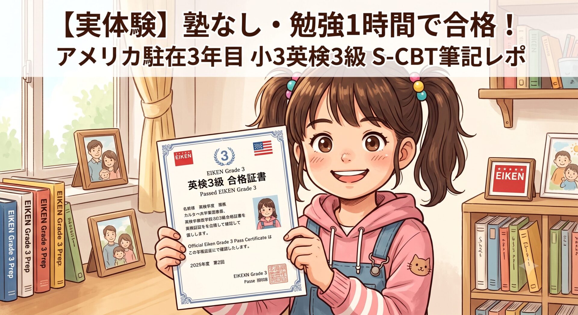 【実体験】アメリカ駐在3年目の小3が「勉強時間1時間」で英検3級に合格した話｜S-CBT筆記受験のリアル