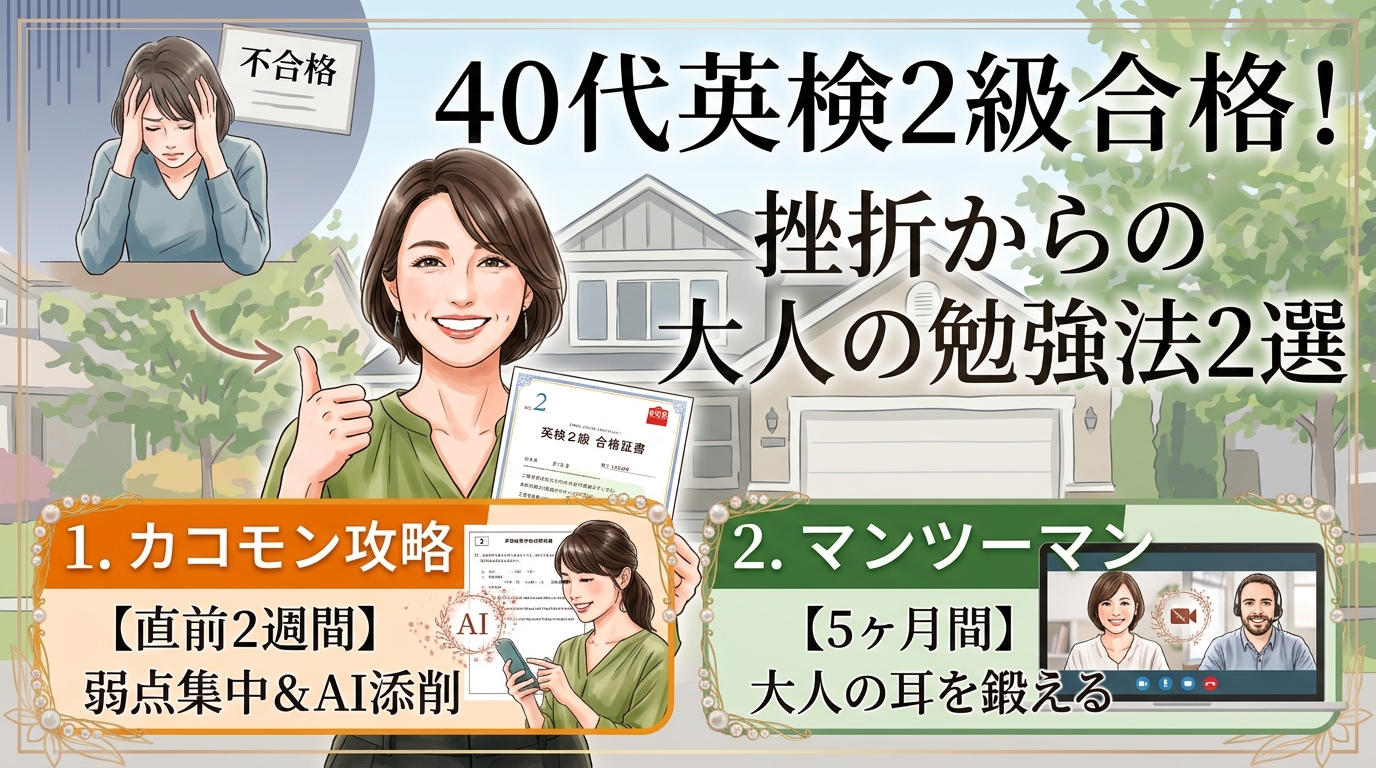 40代で英検2級に2回落ちた私が、3回目で合格した2つの勉強法（カコモン×マンツーマン）